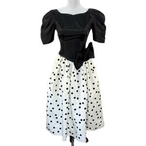 Gunne Sax Vintage 80's Taffeta Polka Dot Big Bow Formal Dress - Size 3/4